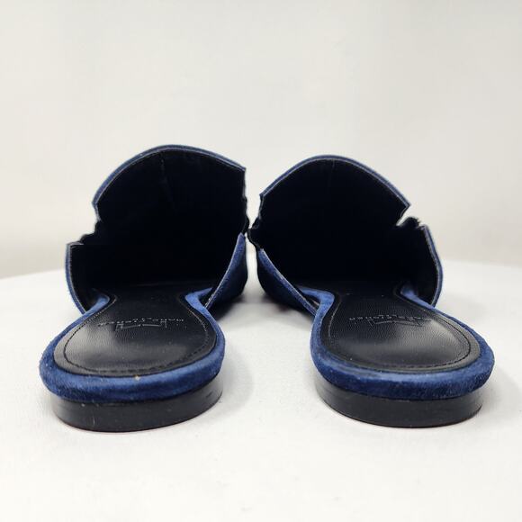 Marc Fisher Shiloh Flat Mule Women 7M Navy Blue Suede Pointed Toe Leather Sole - Picture 6 of 11